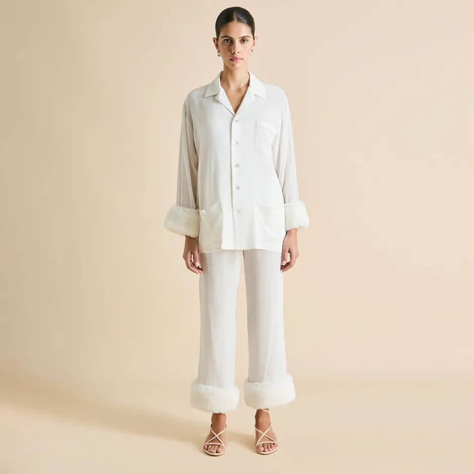 Flash Sale Olivia von Halle Fifi Snow White Pajamasin Silk Crêpe de Chine Ivory