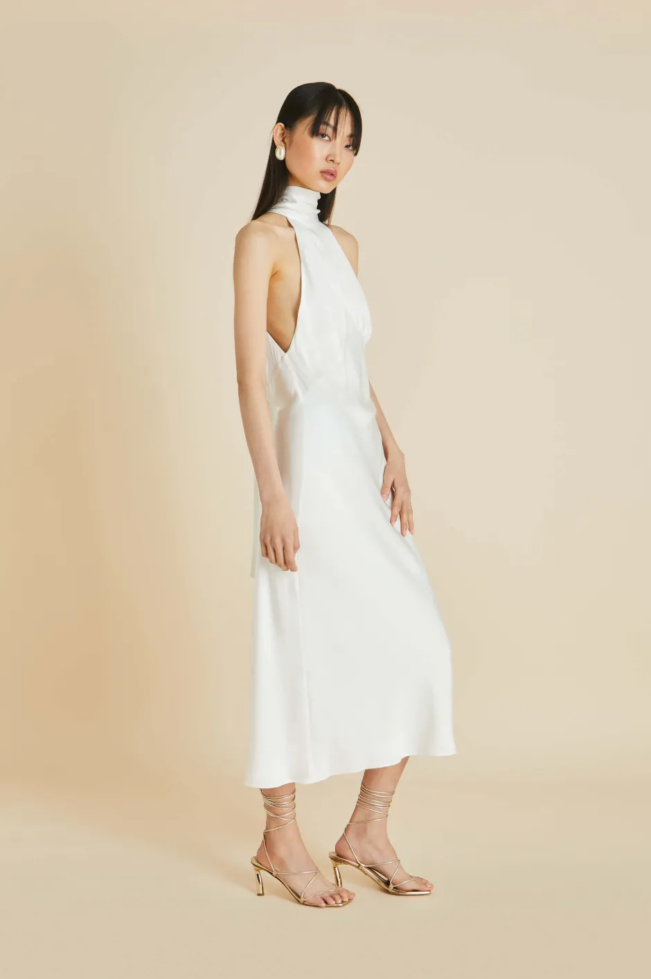 Shop Olivia von Halle Greta Halterneck Dressin Silk Satin Ivory