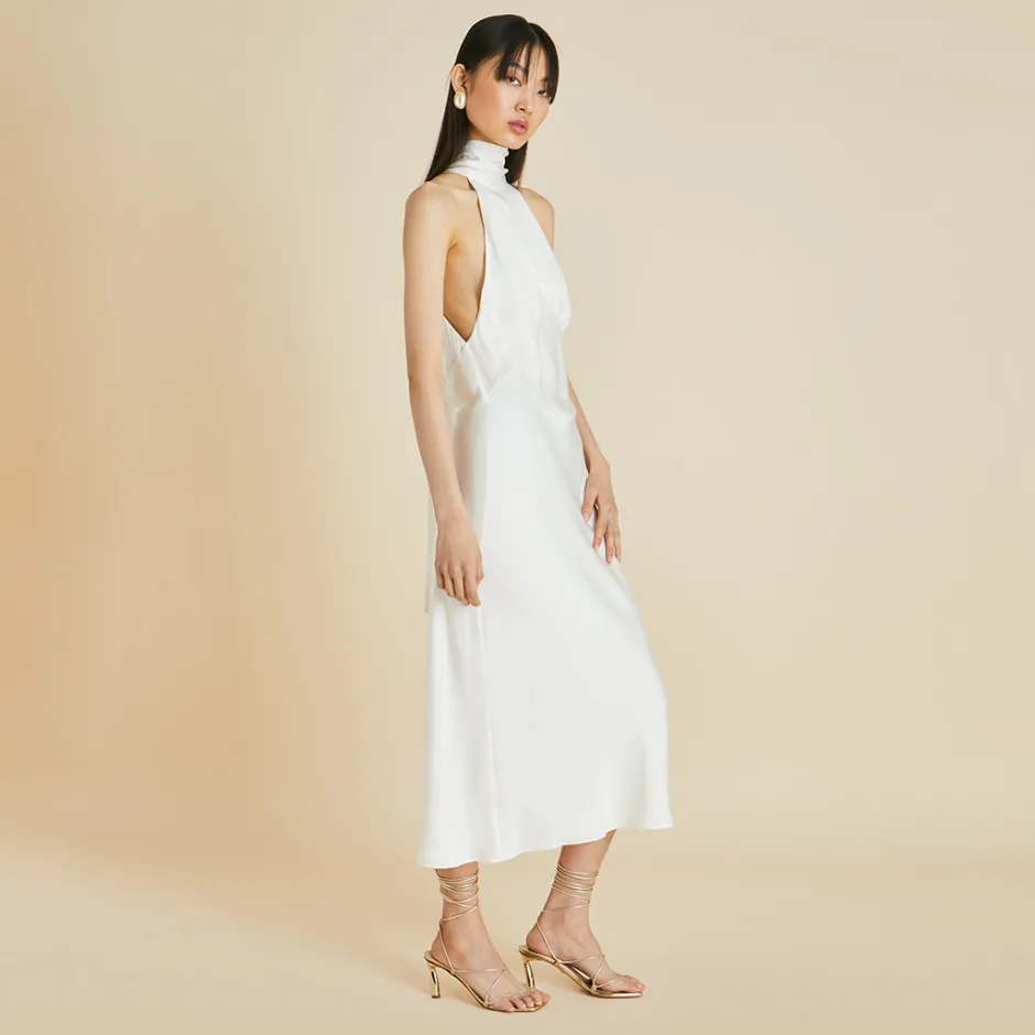 Shop Olivia von Halle Greta Halterneck Dressin Silk Satin Ivory