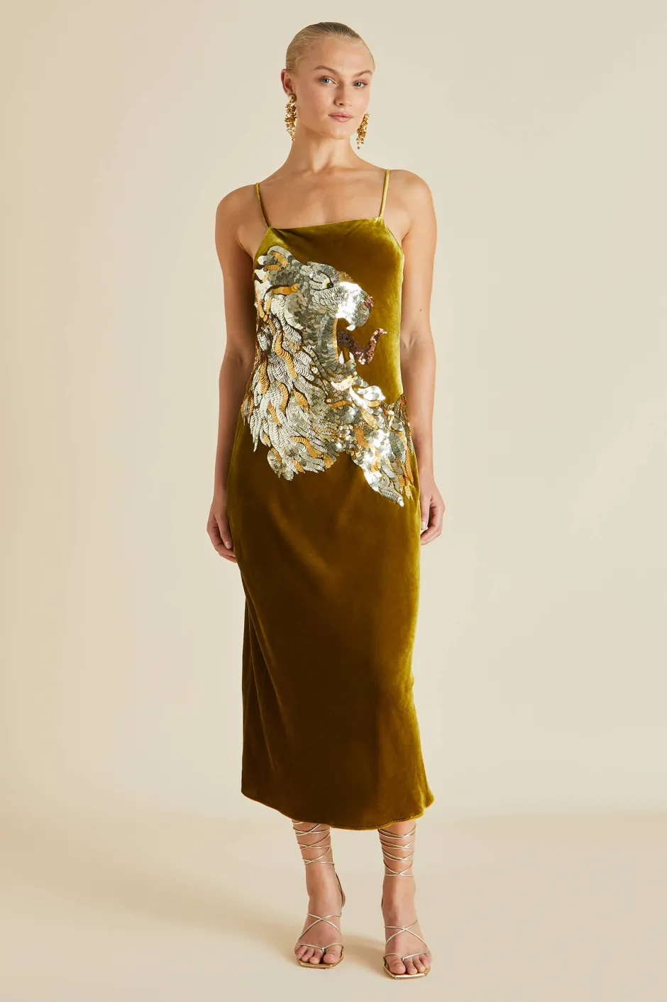 Store Olivia von Halle Icon August Gold Embellished Slip Dressin Silk Velvet