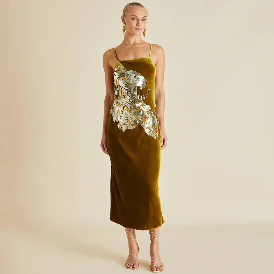 Store Olivia von Halle Icon August Gold Embellished Slip Dressin Silk Velvet