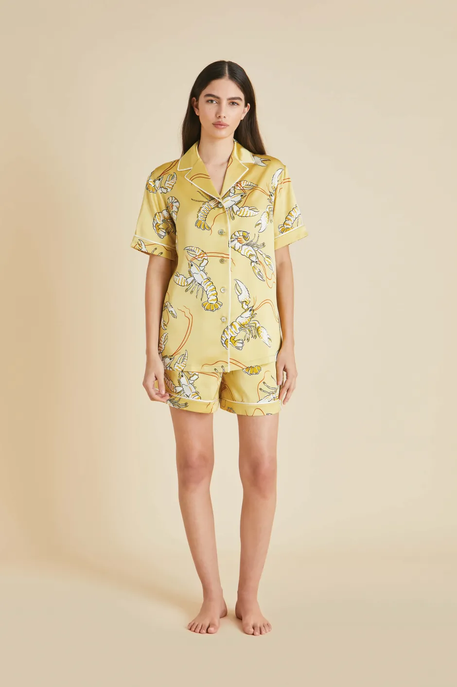 Outlet Olivia von Halle Ingo Perseus Lobster Pajamasin Silk Satin Yellow