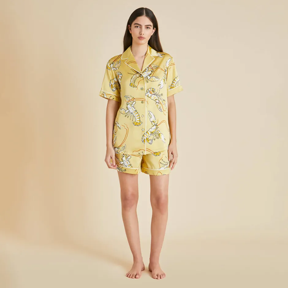 Outlet Olivia von Halle Ingo Perseus Lobster Pajamasin Silk Satin Yellow