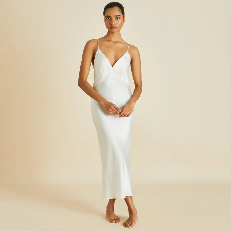 Fashion Olivia von Halle Issa Slip Dressin Silk Satin Ivory