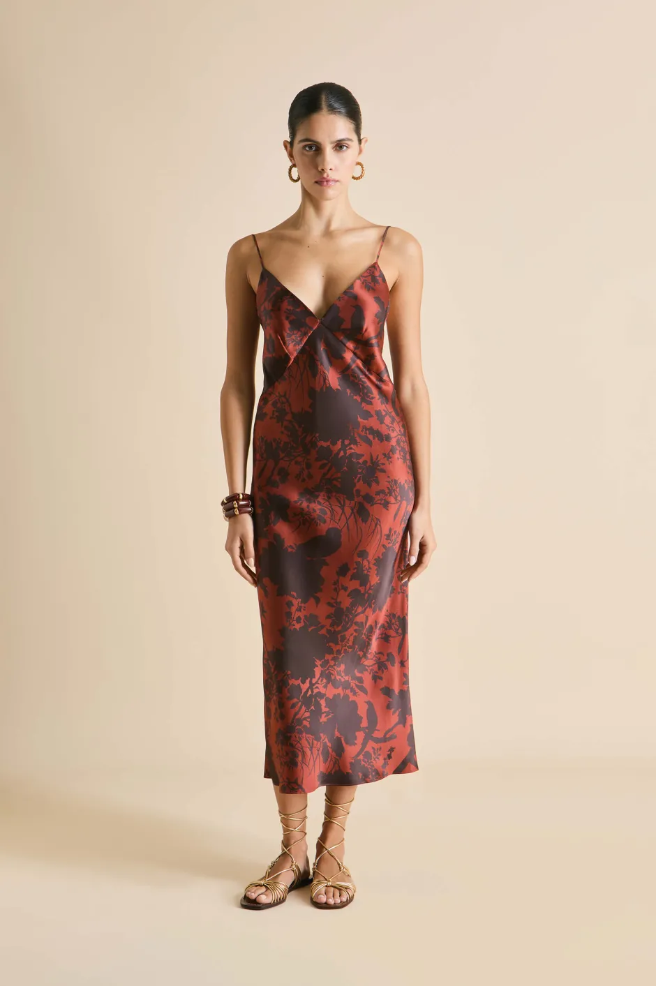 Store Olivia von Halle Issa Lalanne Burgundy Floral Slip Dressin Silk Satin Brown