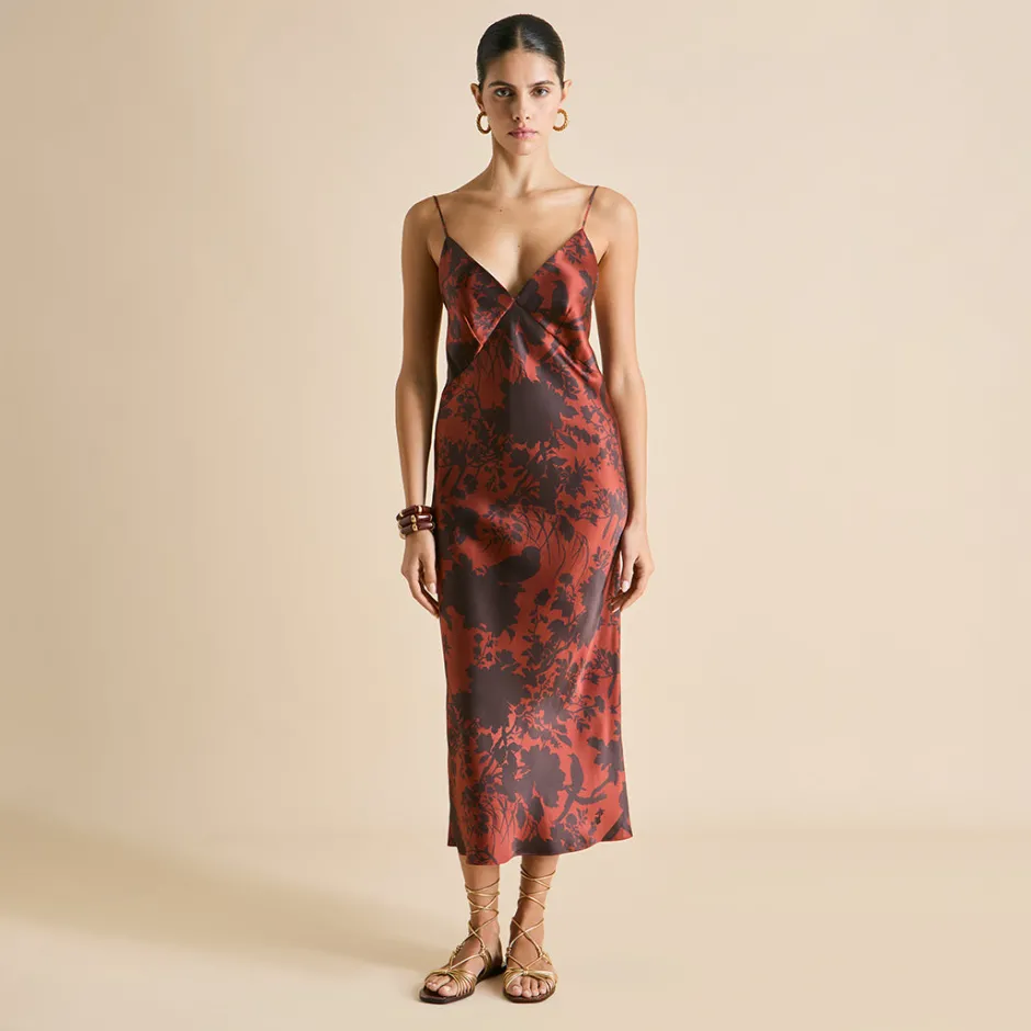 Store Olivia von Halle Issa Lalanne Burgundy Floral Slip Dressin Silk Satin Brown