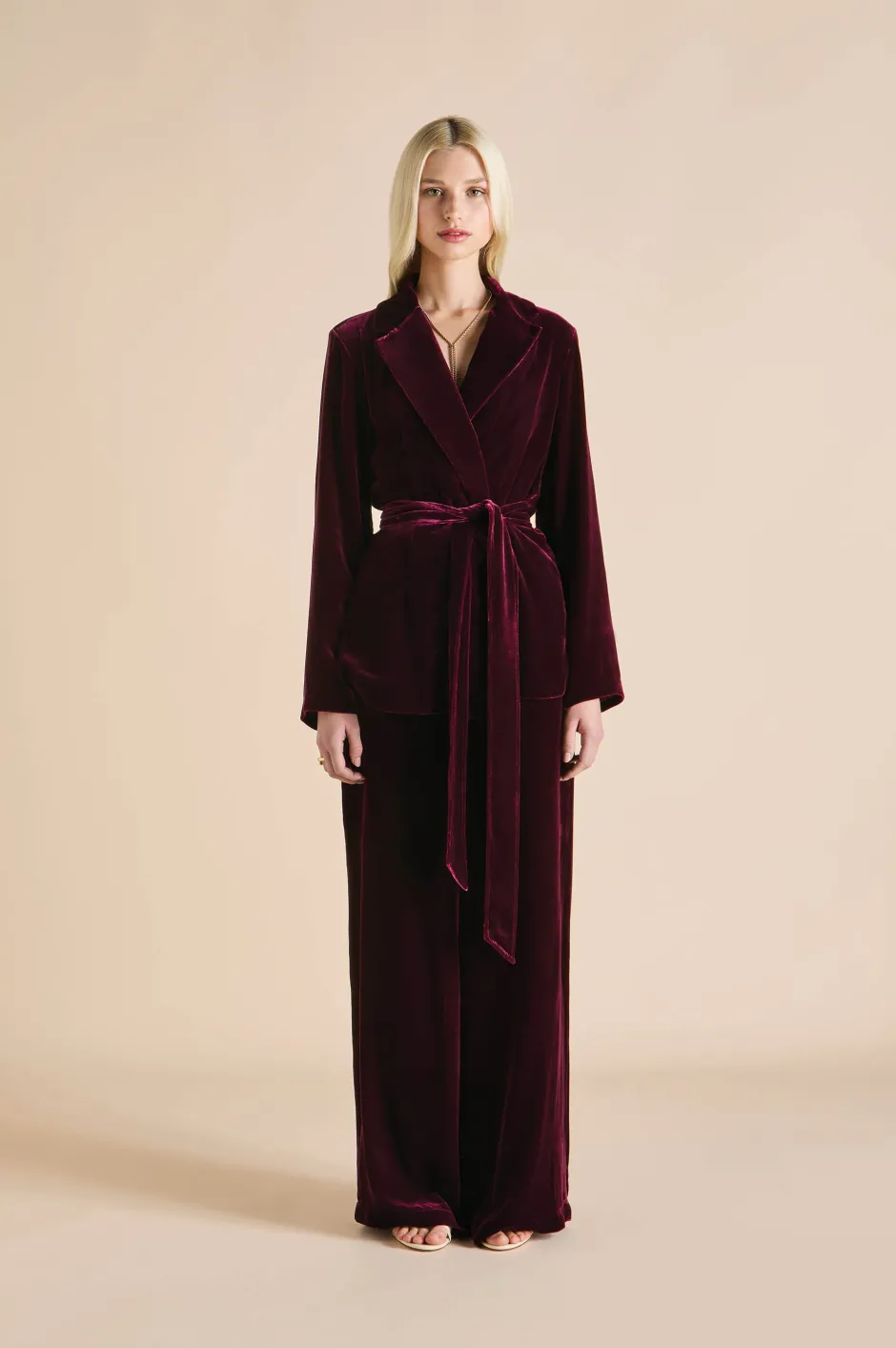 Discount Olivia von Halle Jagger Pyjamasin Silk Velvet Burgundy