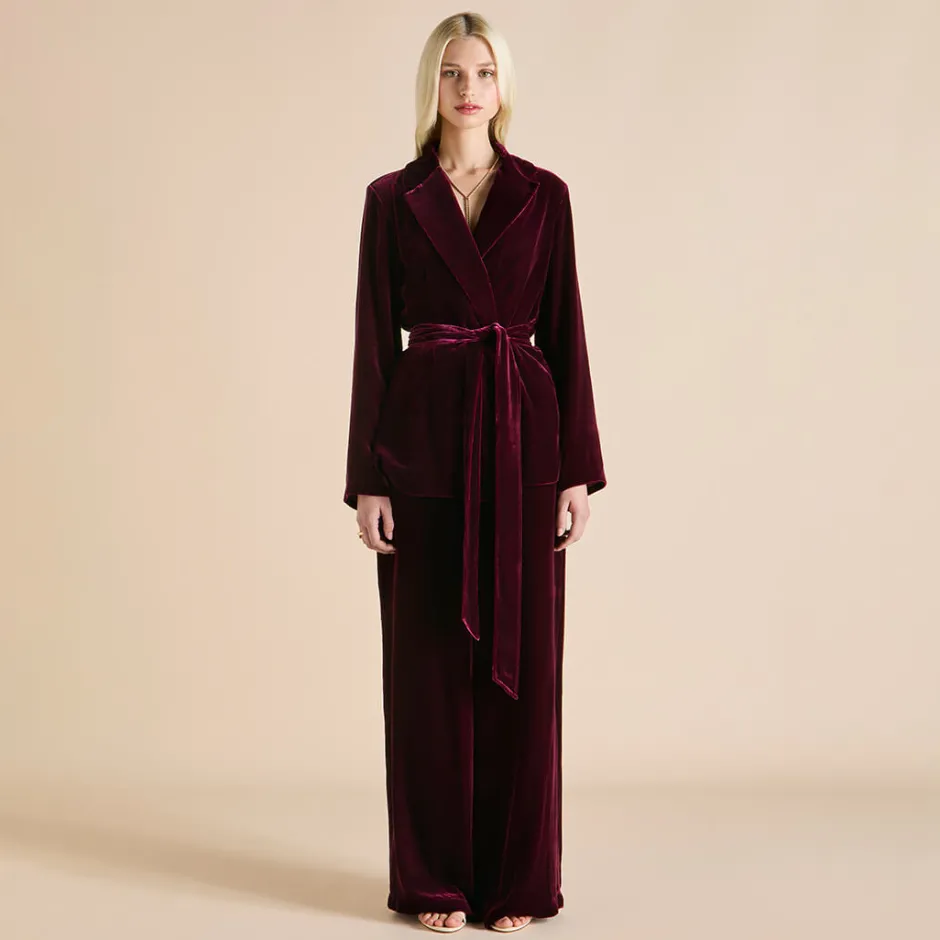 Discount Olivia von Halle Jagger Pyjamasin Silk Velvet Burgundy