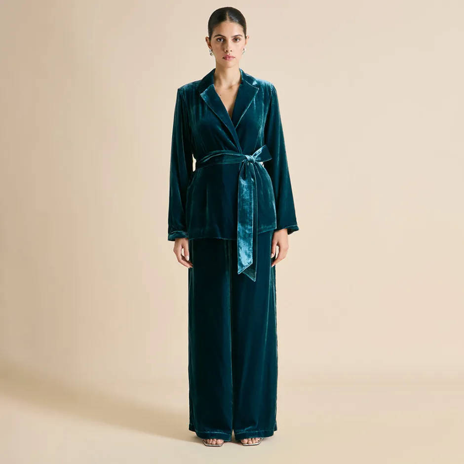 Hot Olivia von Halle Jagger Ocean Pajamasin Silk Velvet Blue