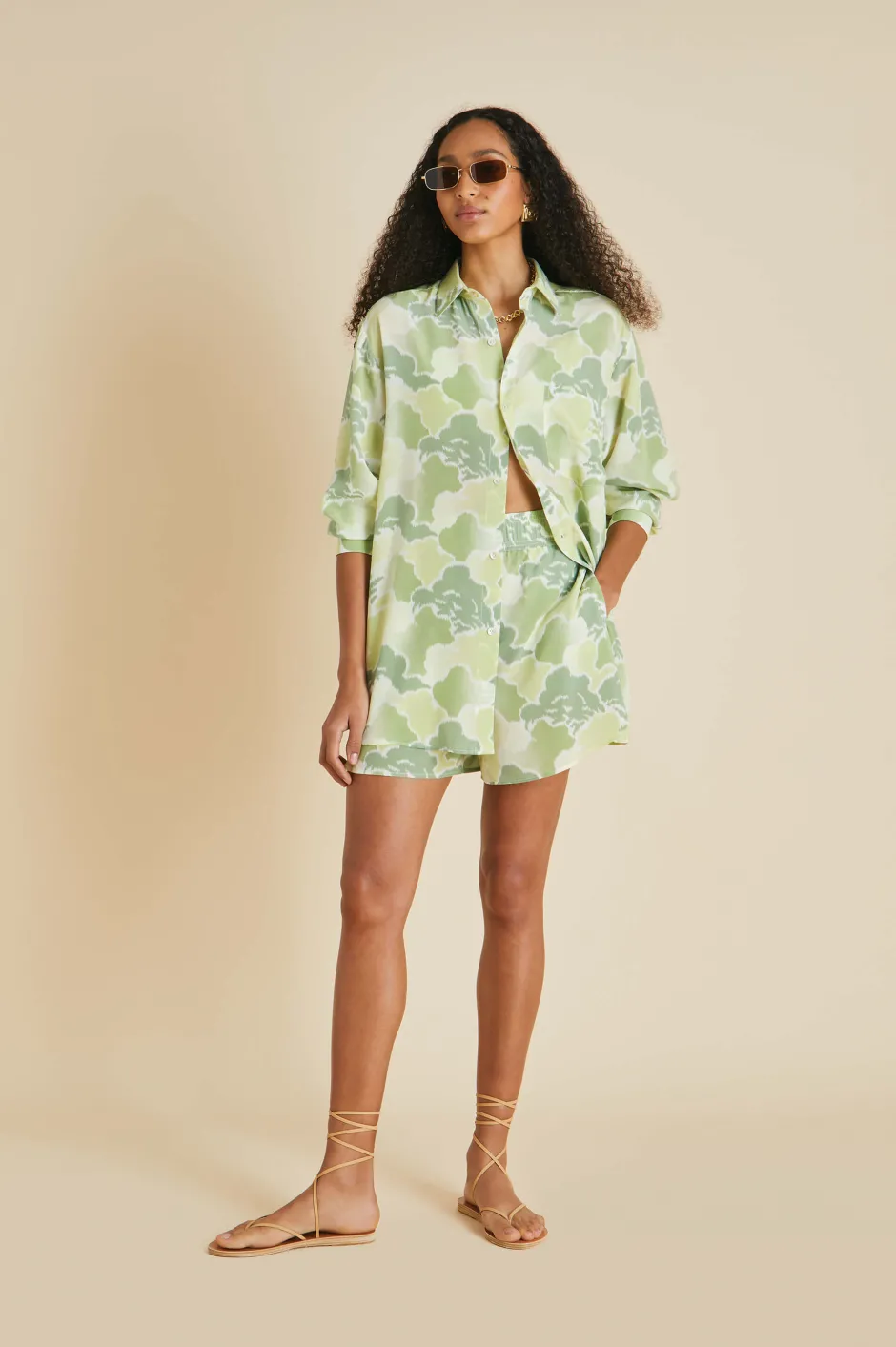 Shop Olivia von Halle Kick Luna Cloud Pajamasin Silk Crêpe de Chine Green