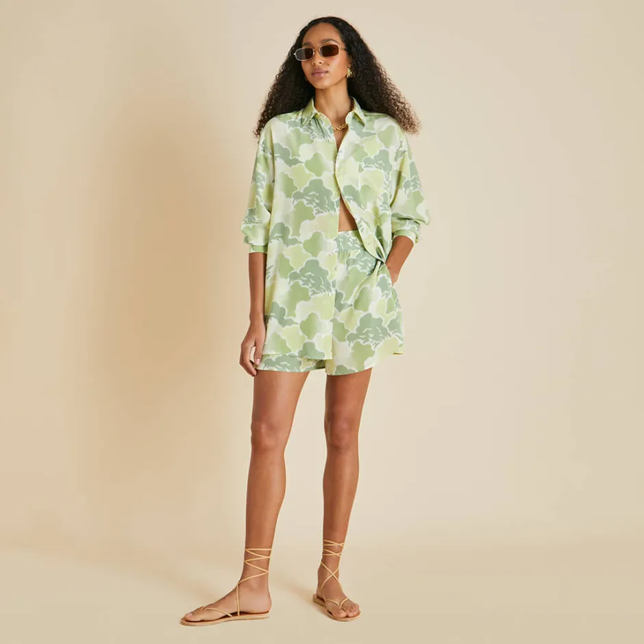 Shop Olivia von Halle Kick Luna Cloud Pajamasin Silk Crêpe de Chine Green