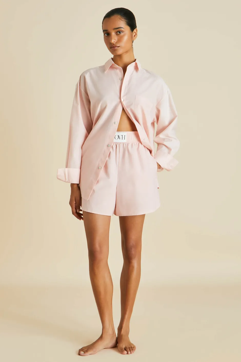 Shop Olivia von Halle Kick Pink Pajamasin Cotton-Silk