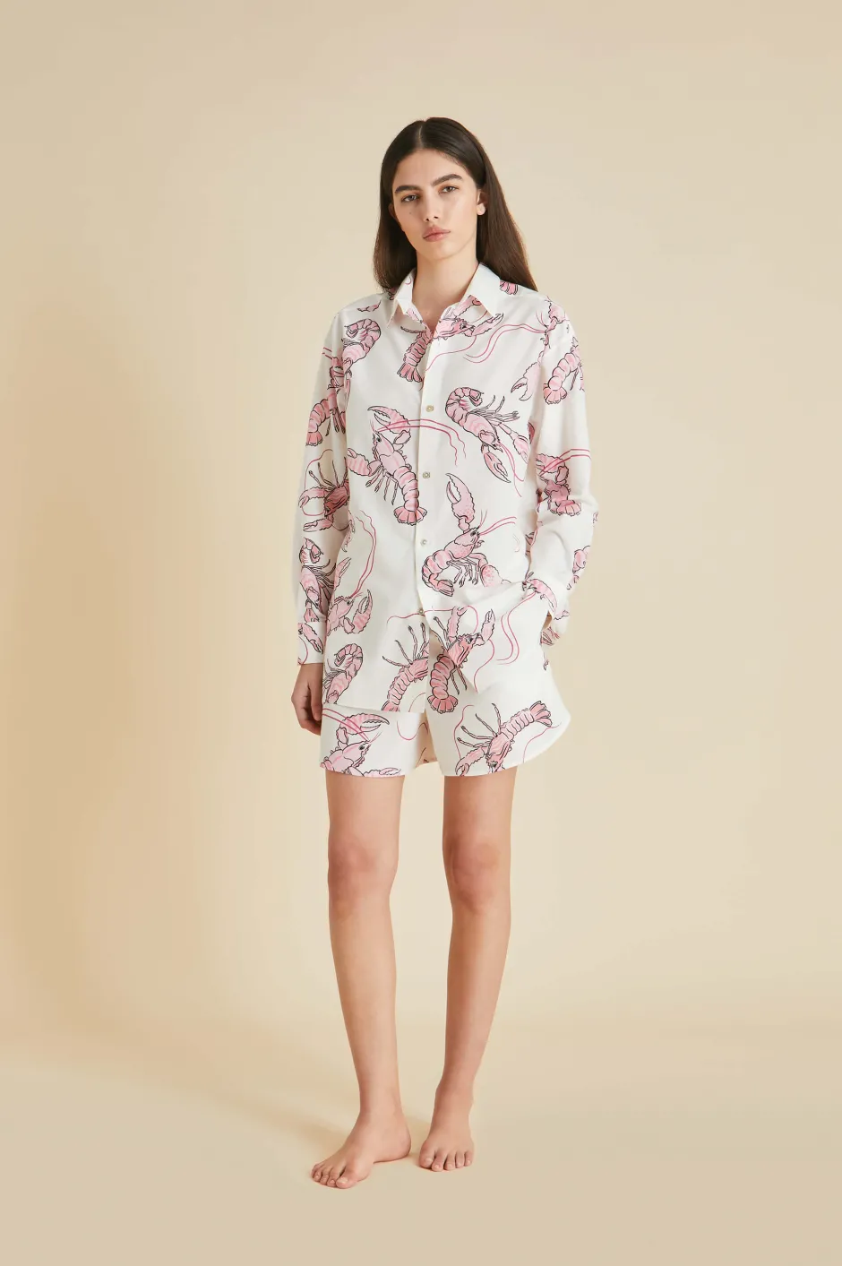 Shop Olivia von Halle Kick Prometheus Lobster Pajamasin Cotton-Silk Pink