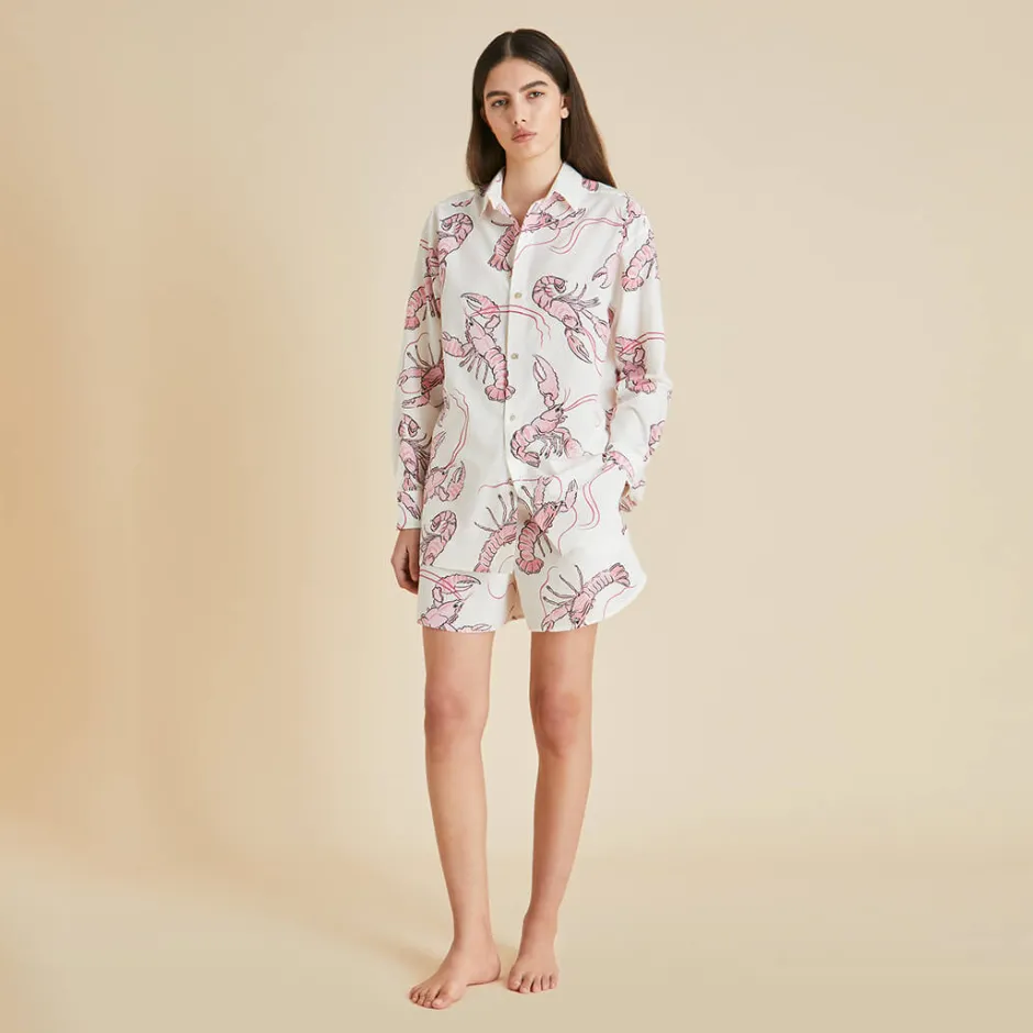 Shop Olivia von Halle Kick Prometheus Lobster Pajamasin Cotton-Silk Pink