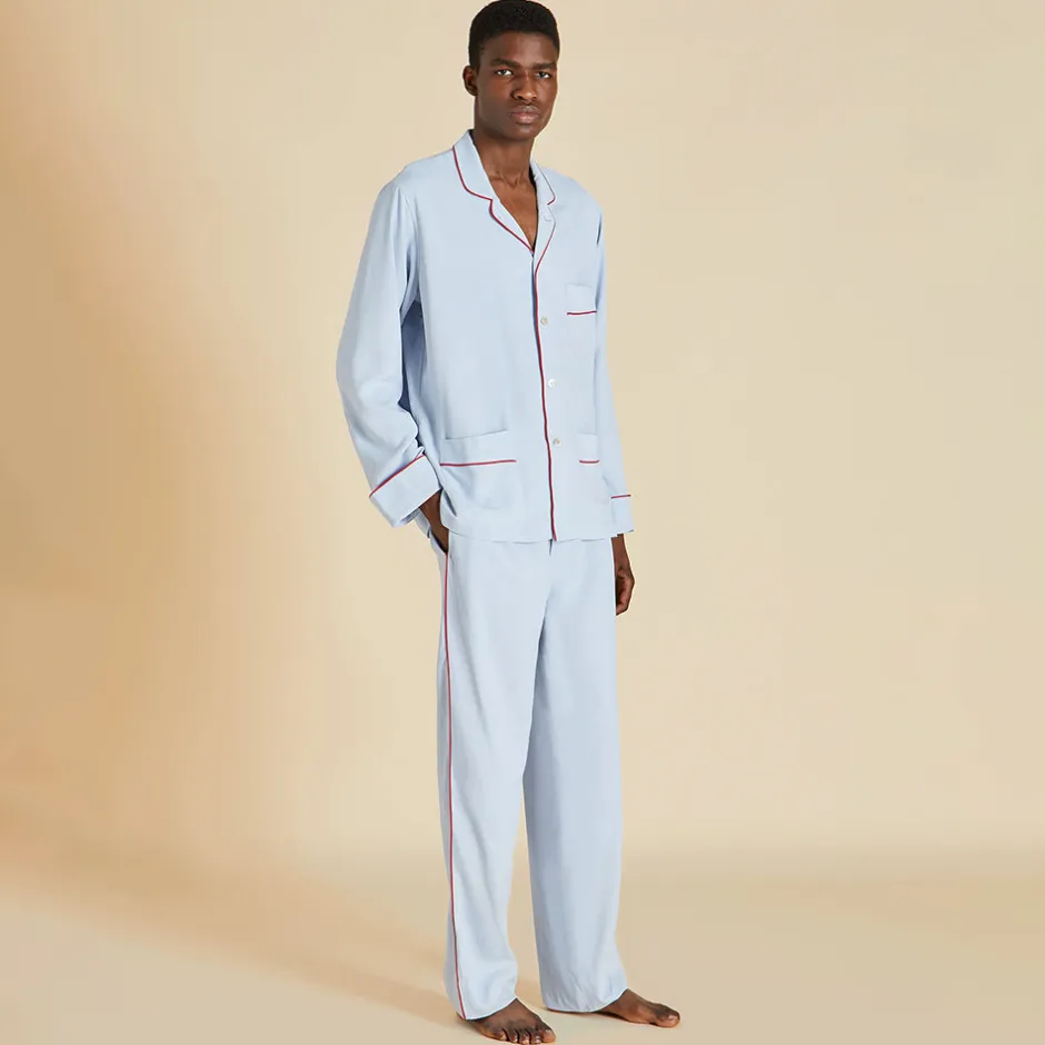 Sale Olivia von Halle Laurent Cerulean Blue Pajamasin Sandwashed Silk CeruleanBlue