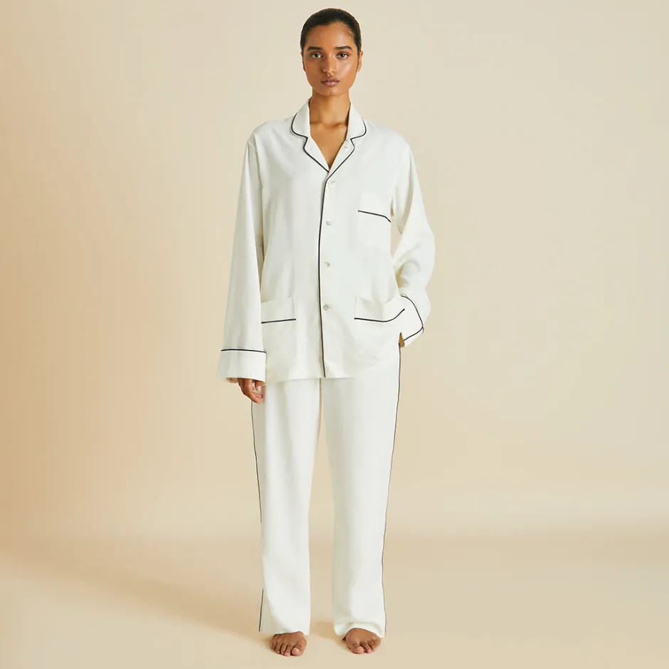 Shop Olivia von Halle Laurent Pajamasin Sandwashed Silk Ivory