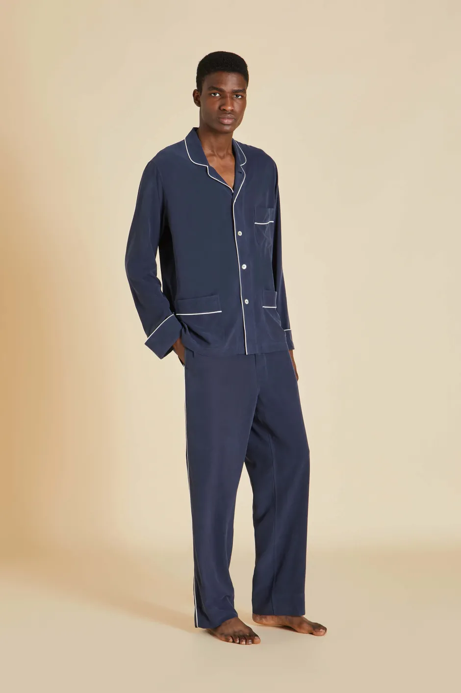 Clearance Olivia von Halle Laurent Pajamasin Sandwashed Silk Navy