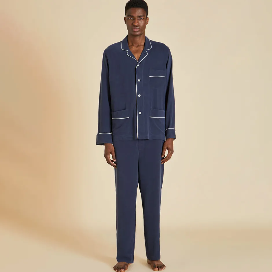 Clearance Olivia von Halle Laurent Pajamasin Sandwashed Silk Navy