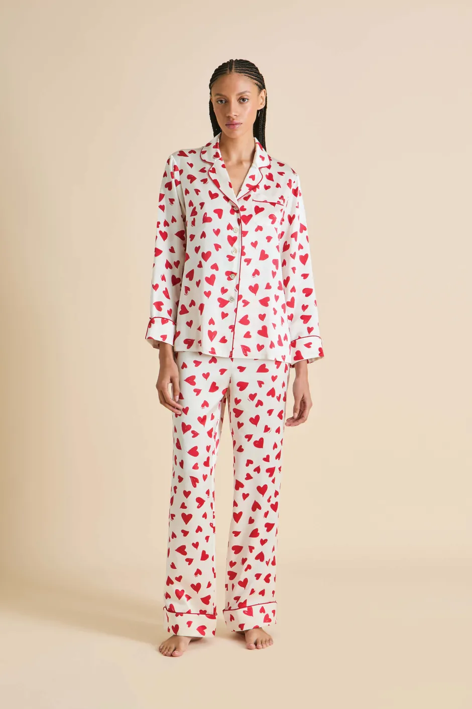 Store Olivia von Halle Lila Amore Red Heart Pajamasin Silk Satin Ivory