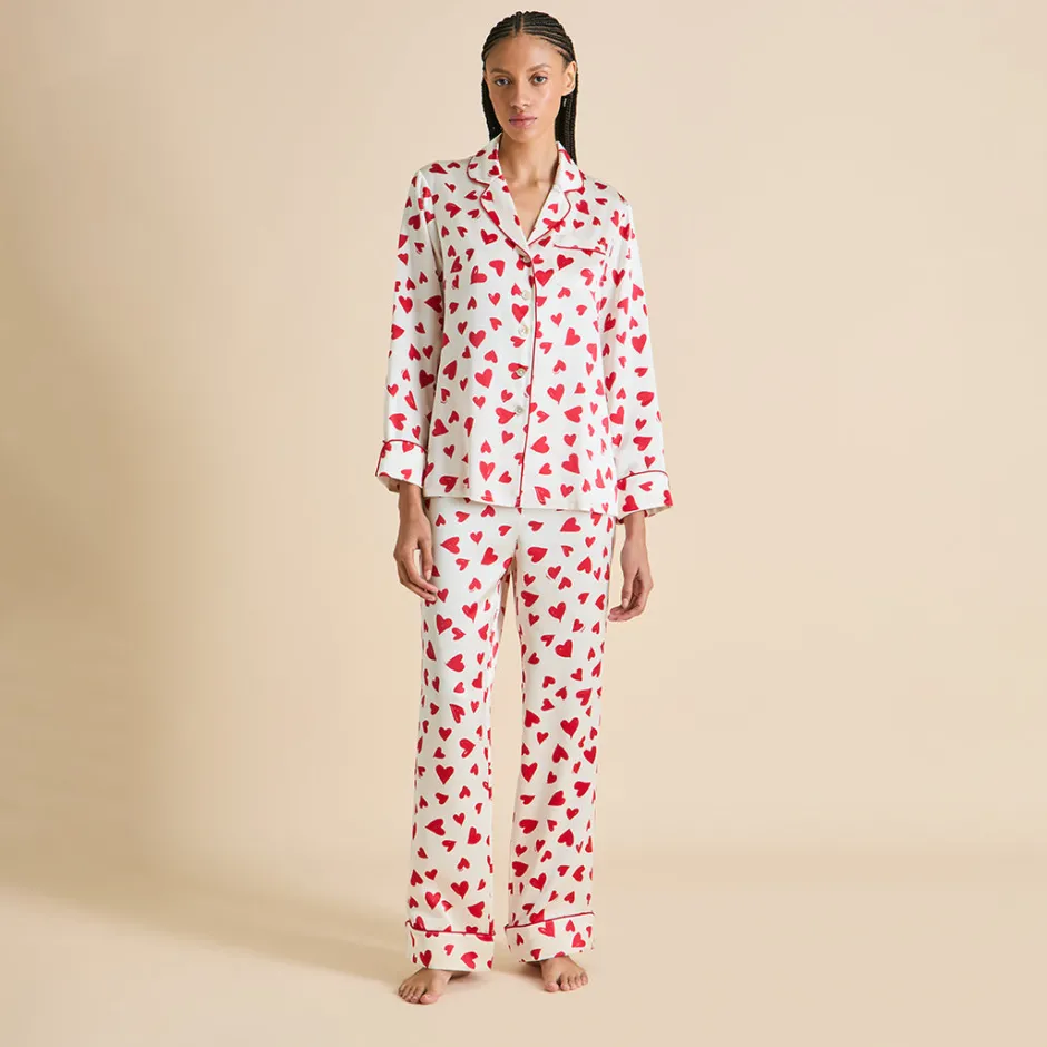 Store Olivia von Halle Lila Amore Red Heart Pajamasin Silk Satin Ivory