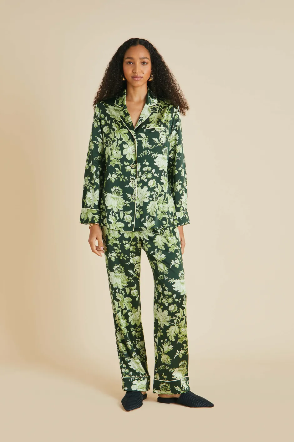 Hot Olivia von Halle Lila Ares Floral Pajamasin Silk Satin Green