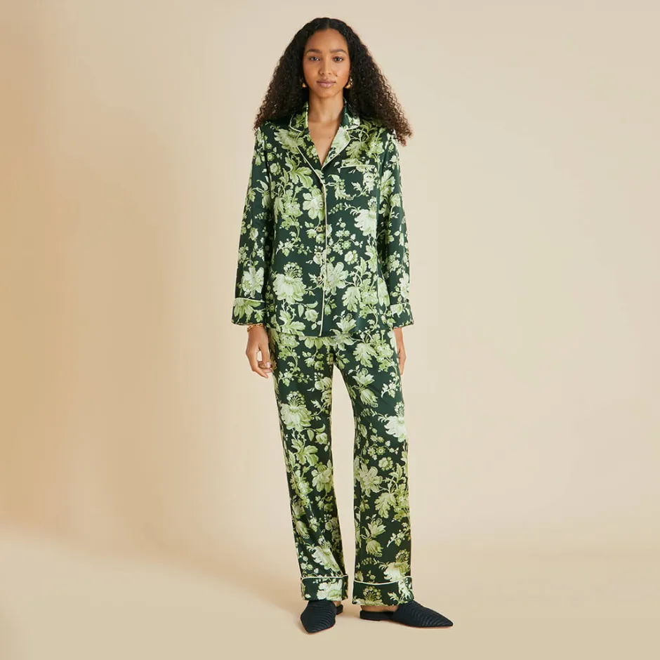 Hot Olivia von Halle Lila Ares Floral Pajamasin Silk Satin Green