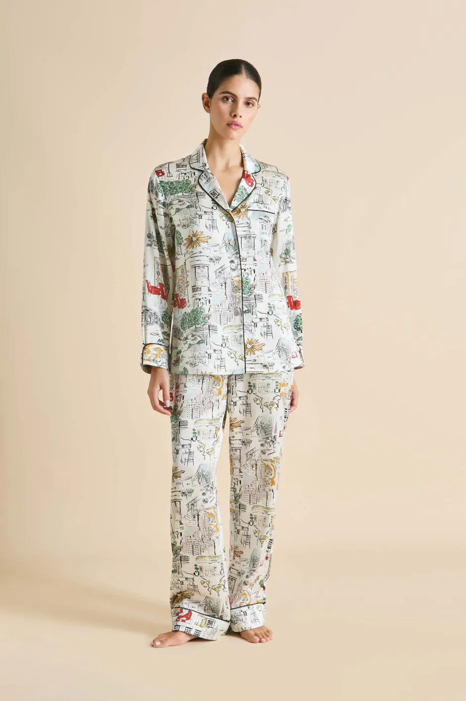 Store Olivia von Halle Lila Carlyle Pajamasin Silk Satin Ivory