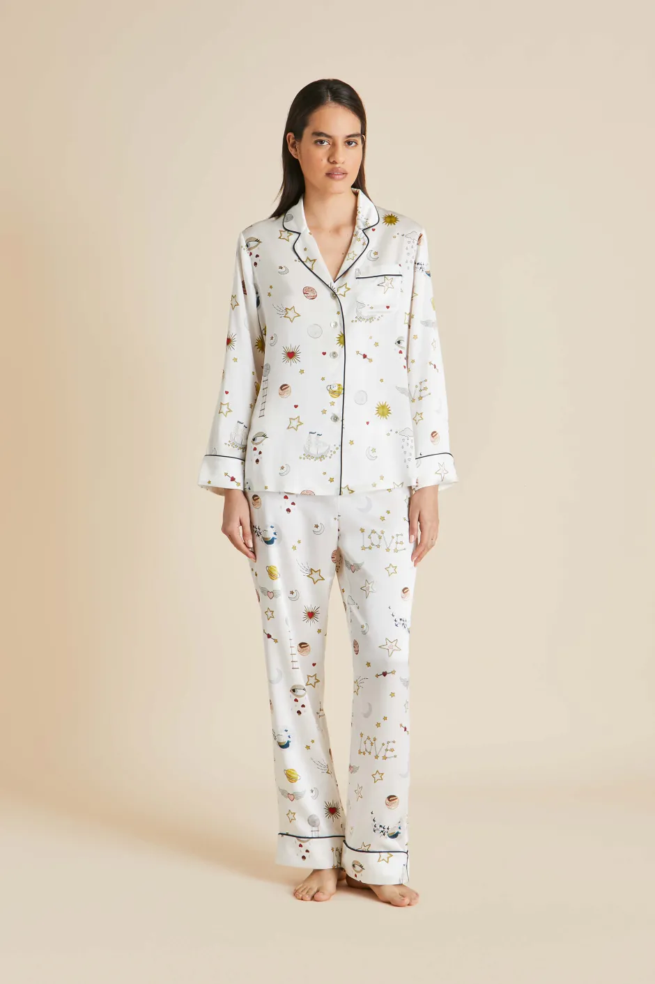 Best Olivia von Halle Lila Love pajamasin Silk Satin Ivory