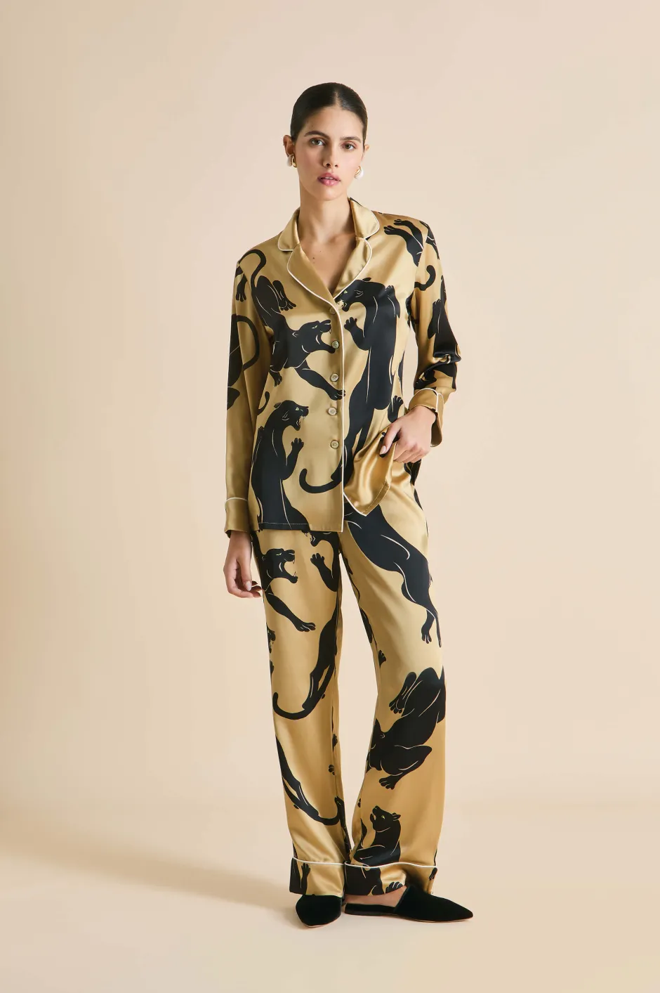 Best Olivia von Halle Lila Perriand Panther Pajamasin Silk Satin Gold