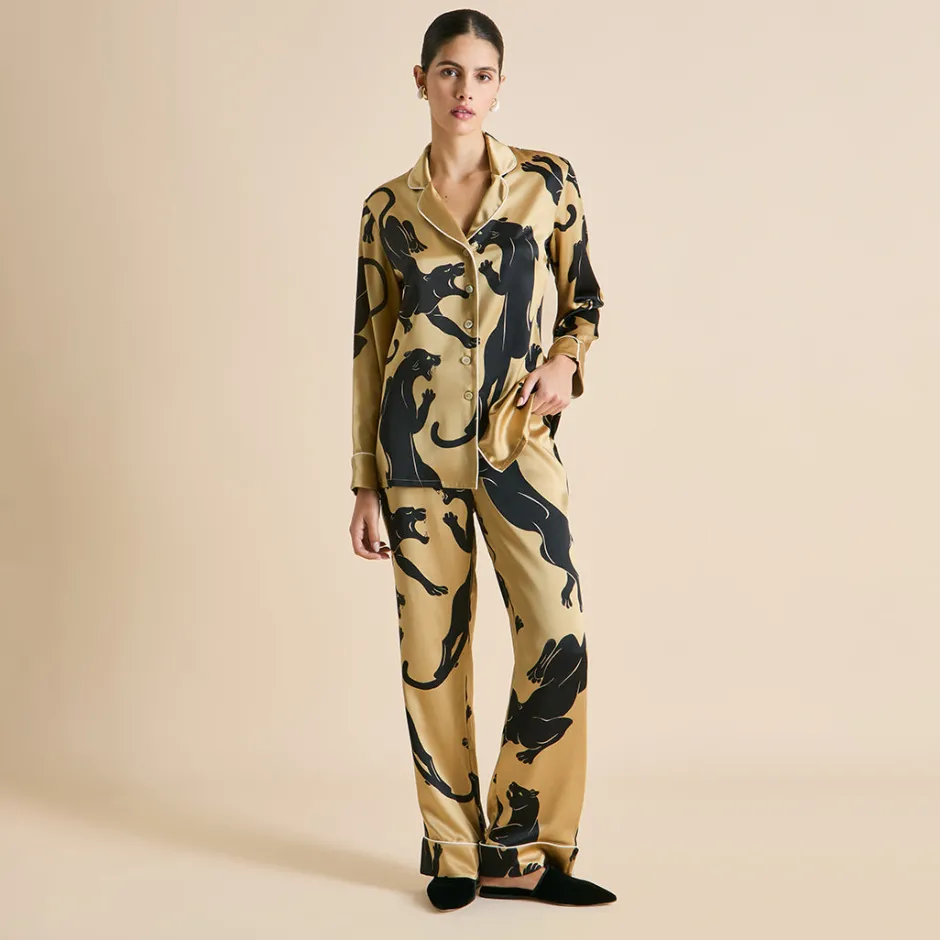 Best Olivia von Halle Lila Perriand Panther Pajamasin Silk Satin Gold