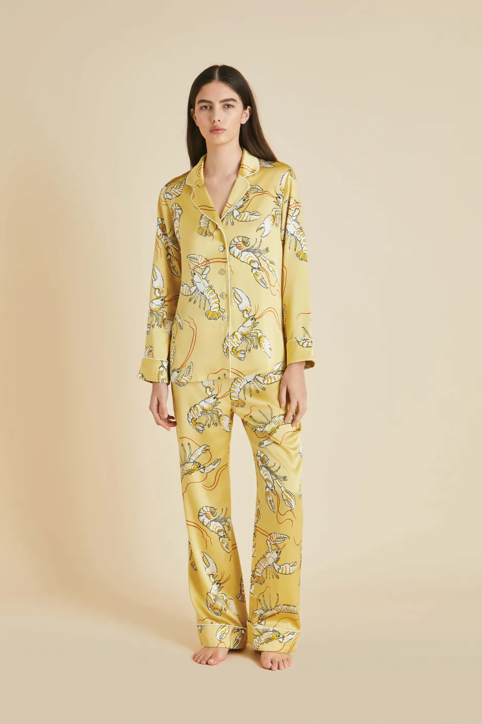 Sale Olivia von Halle Lila Perseus Lobster Pajamasin Silk Satin Yellow