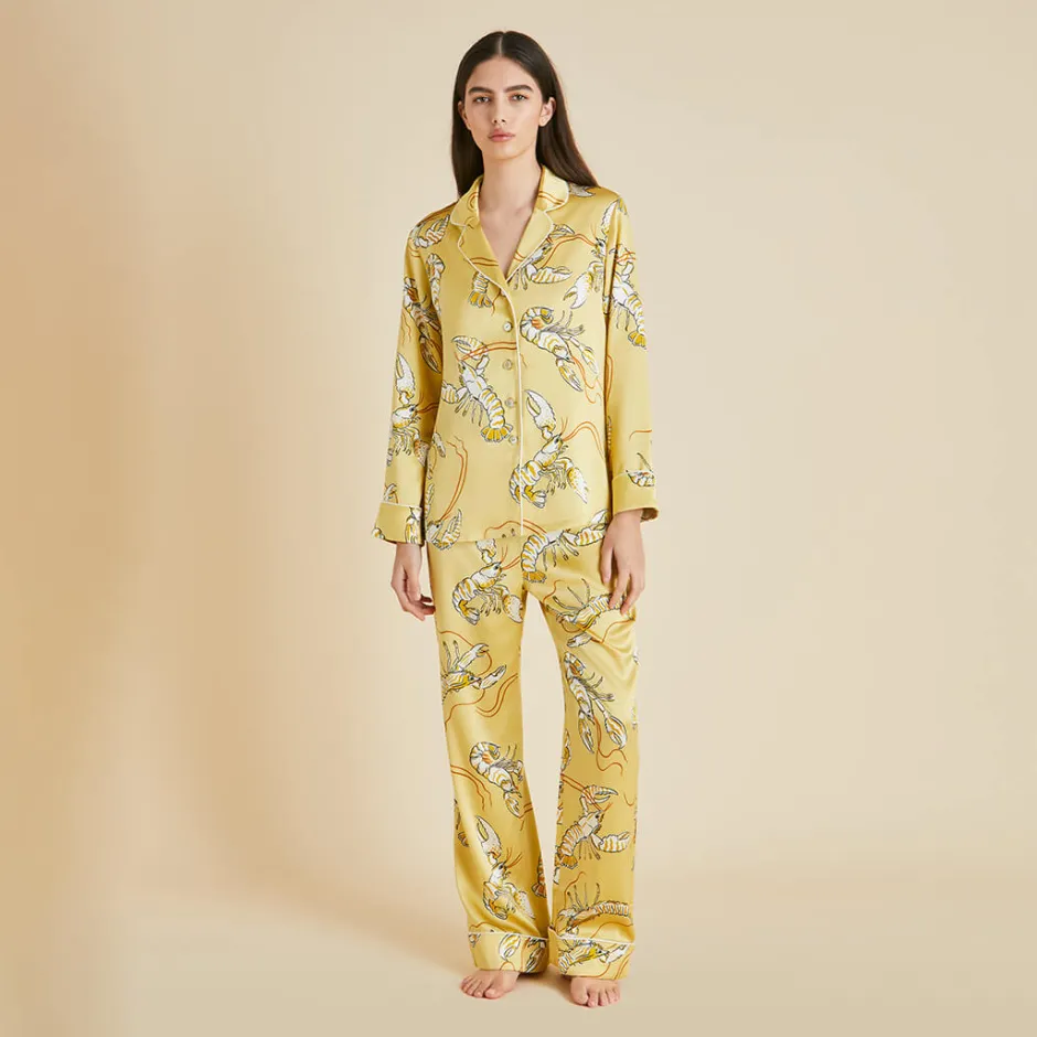 Sale Olivia von Halle Lila Perseus Lobster Pajamasin Silk Satin Yellow