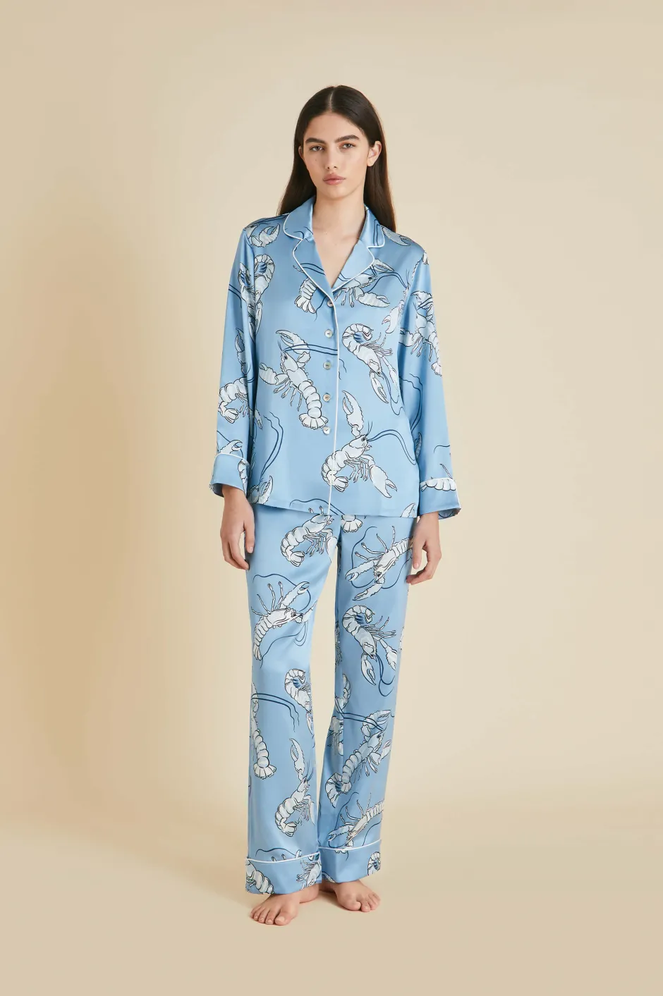 Hot Olivia von Halle Lila Poseidon Lobster Pajamasin Silk Satin Blue