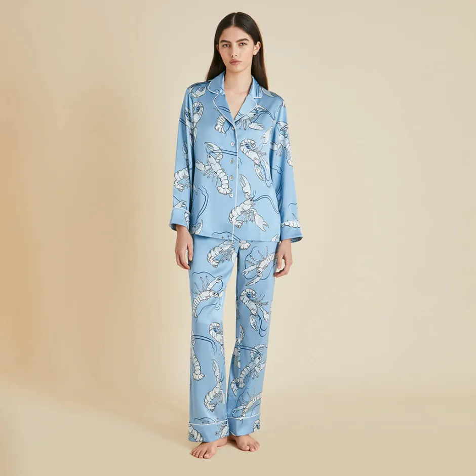 Hot Olivia von Halle Lila Poseidon Lobster Pajamasin Silk Satin Blue