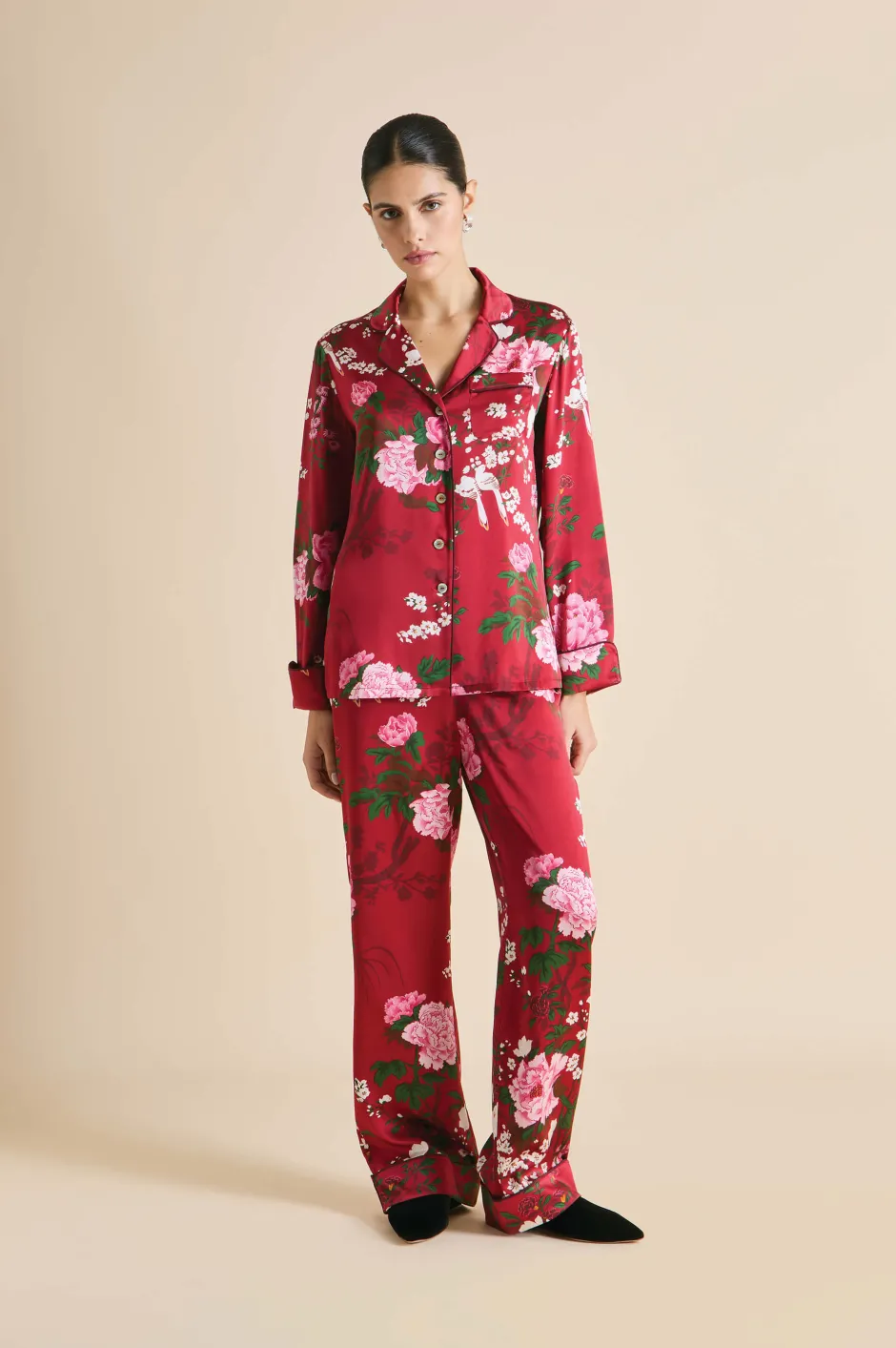 Shop Olivia von Halle Lila Tardieu Floral Pajamasin Silk Satin Red