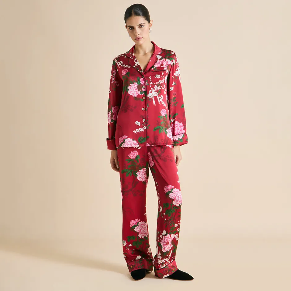 Shop Olivia von Halle Lila Tardieu Floral Pajamasin Silk Satin Red