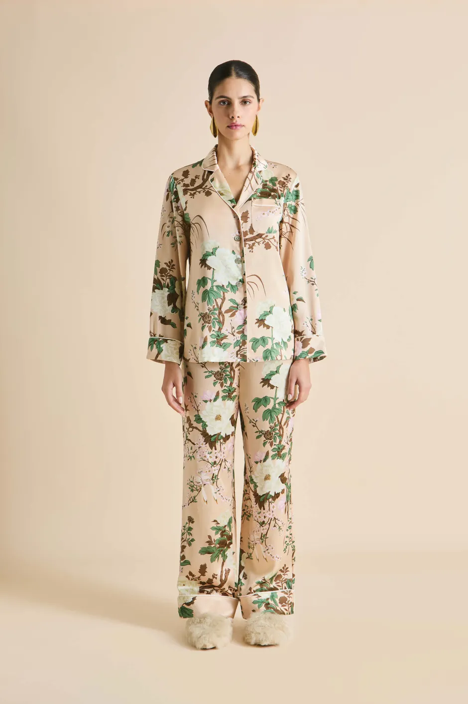 Outlet Olivia von Halle Lila Tirtoff Floral Pajamasin Silk Satin Cream