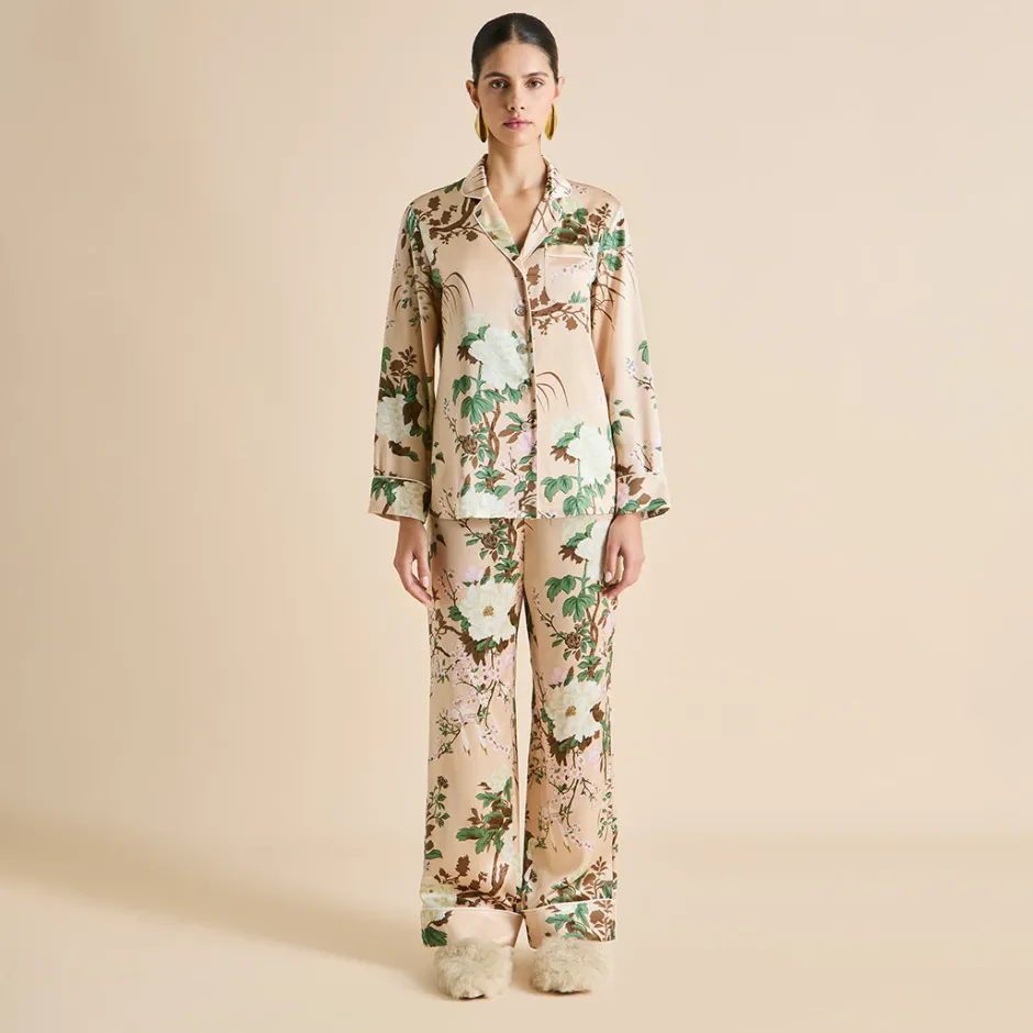 Outlet Olivia von Halle Lila Tirtoff Floral Pajamasin Silk Satin Cream