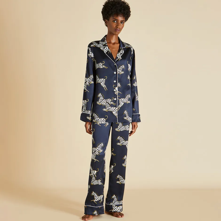 Best Olivia von Halle Lila Zizi Pajamasin Silk Satin Navy