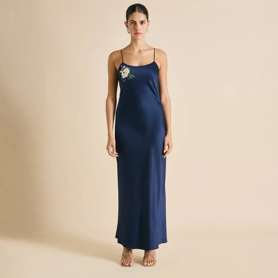 Cheap Olivia von Halle Olympia Harmonies Embellished Dressin Silk Satin Navy