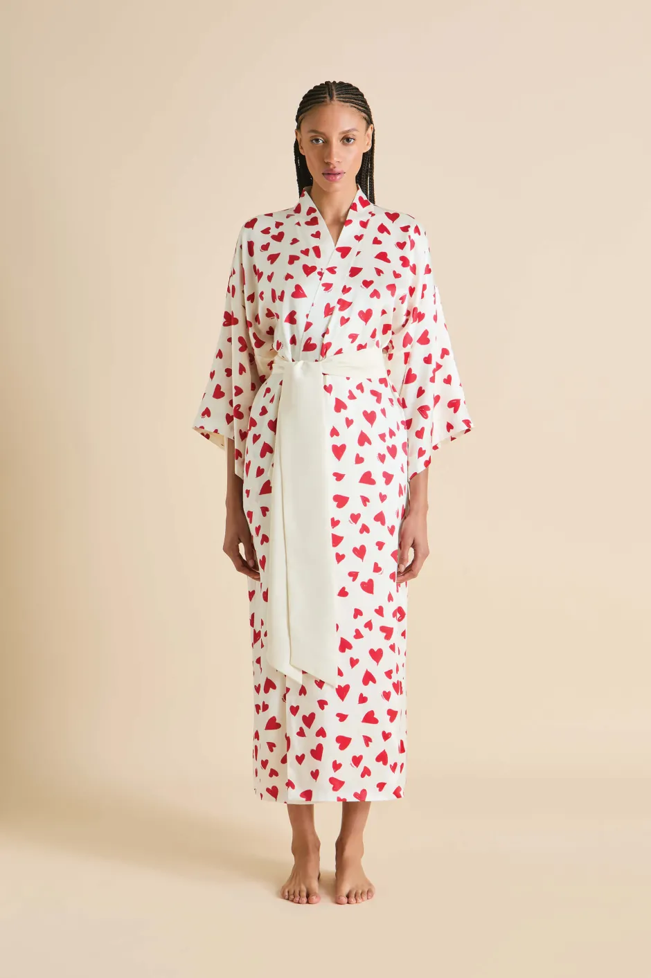 Shop Olivia von Halle Queenie Amore Red Heart Robein Silk Satin Ivory