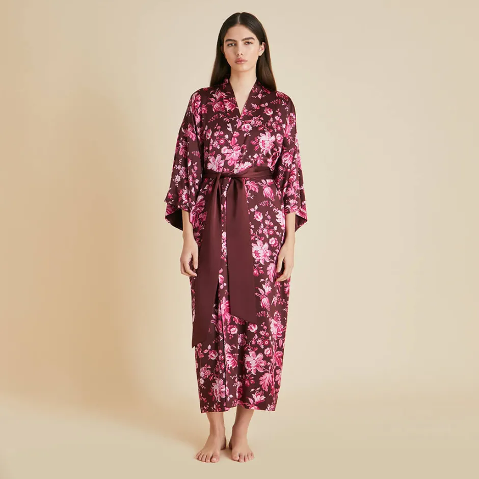 Cheap Olivia von Halle Queenie Red Floral Robein Silk Satin Burgundy