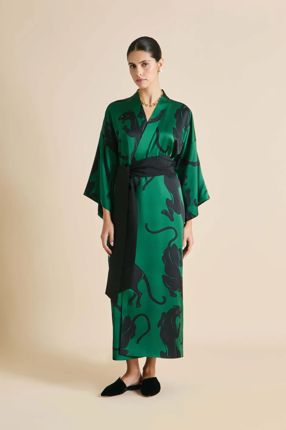 New Olivia von Halle Queenie Poiret Panther Robein Silk Satin Green