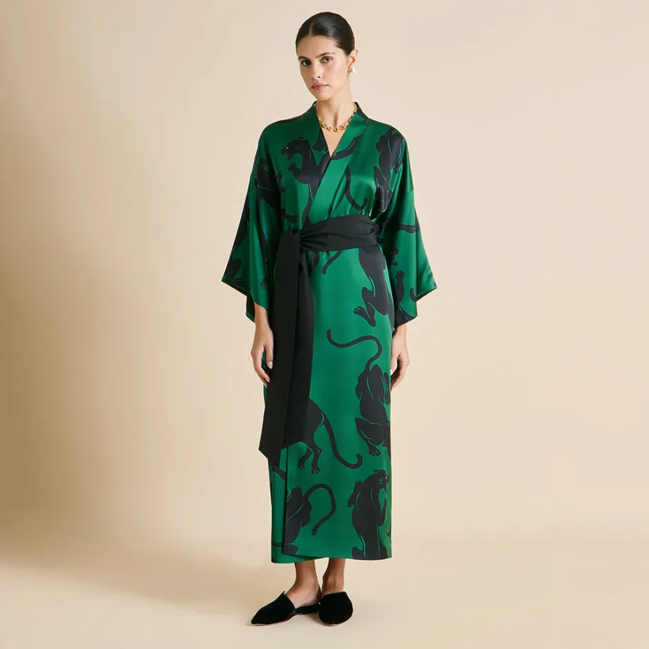 New Olivia von Halle Queenie Poiret Panther Robein Silk Satin Green