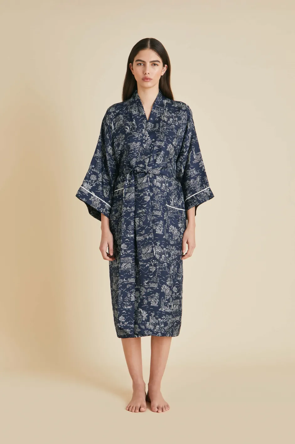 Flash Sale Olivia von Halle Sabine Erebus Toile de Jouy Robein Silk Twill Navy