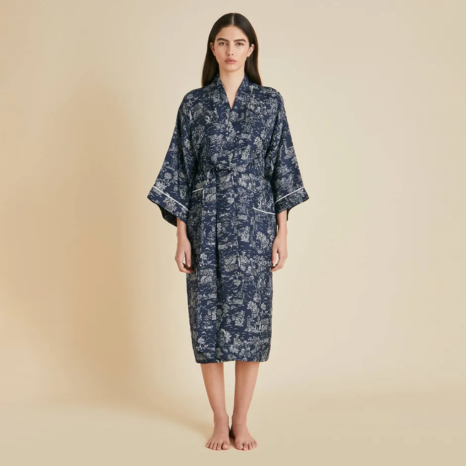 Flash Sale Olivia von Halle Sabine Erebus Toile de Jouy Robein Silk Twill Navy