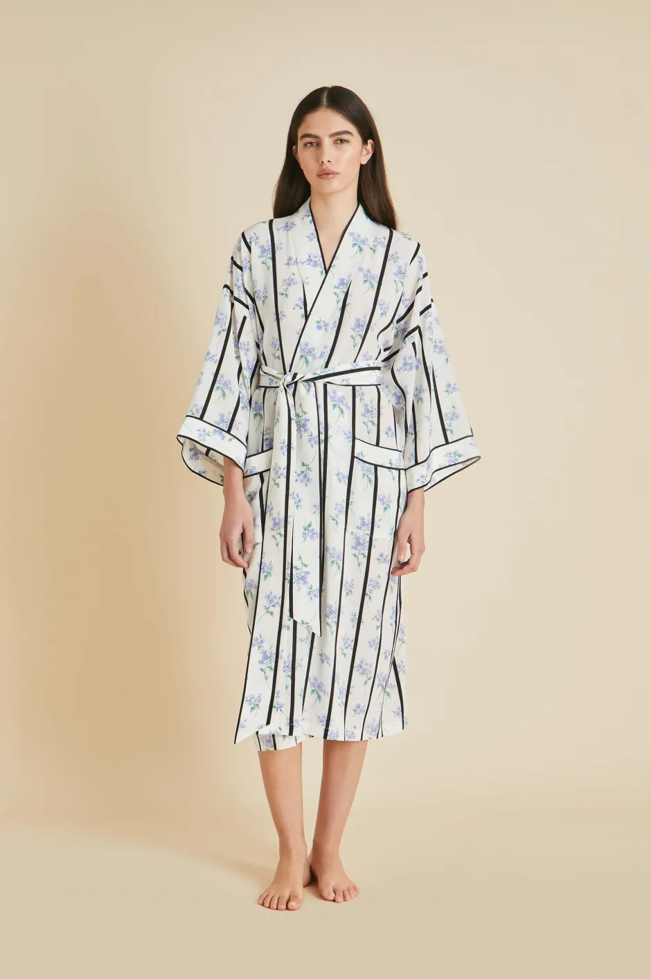 Discount Olivia von Halle Sabine Hypnos Stripe Robein Silk Crêpe de Chine Ivory