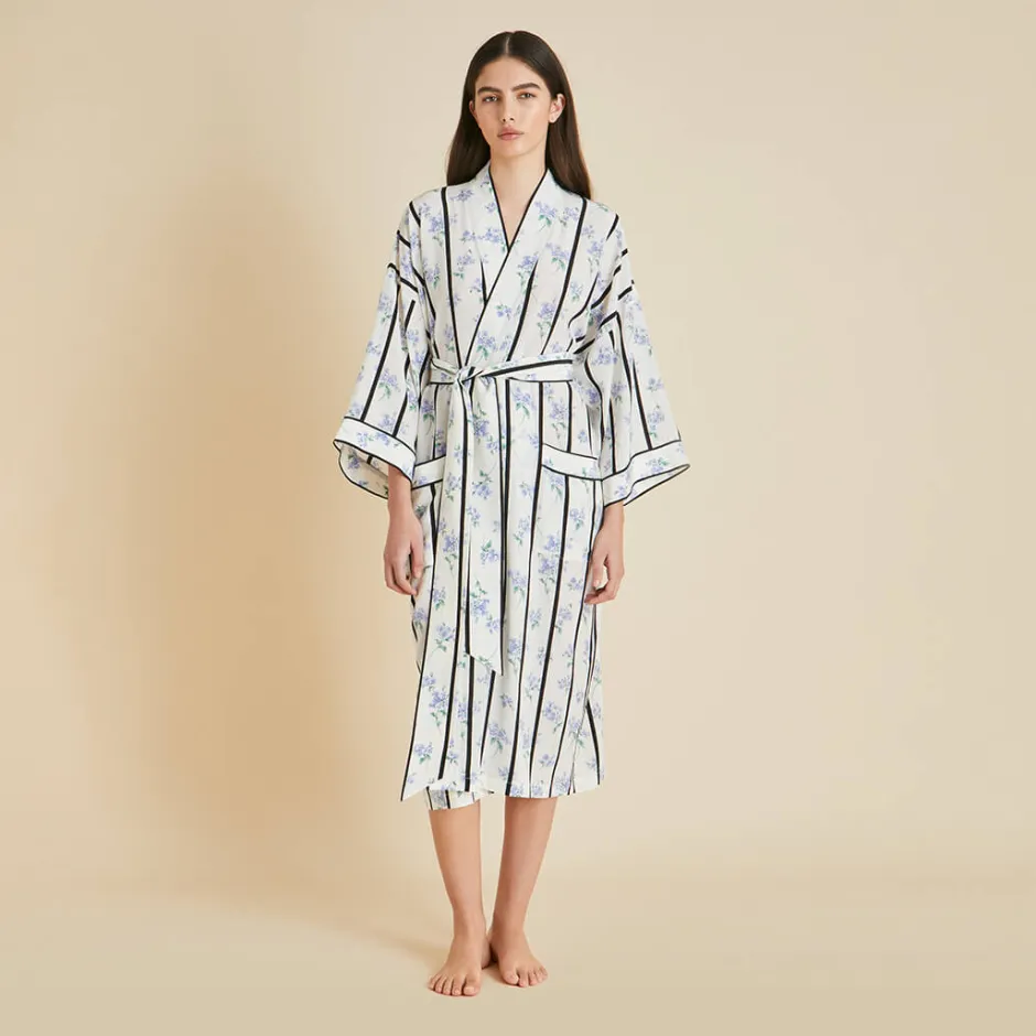 Discount Olivia von Halle Sabine Hypnos Stripe Robein Silk Crêpe de Chine Ivory