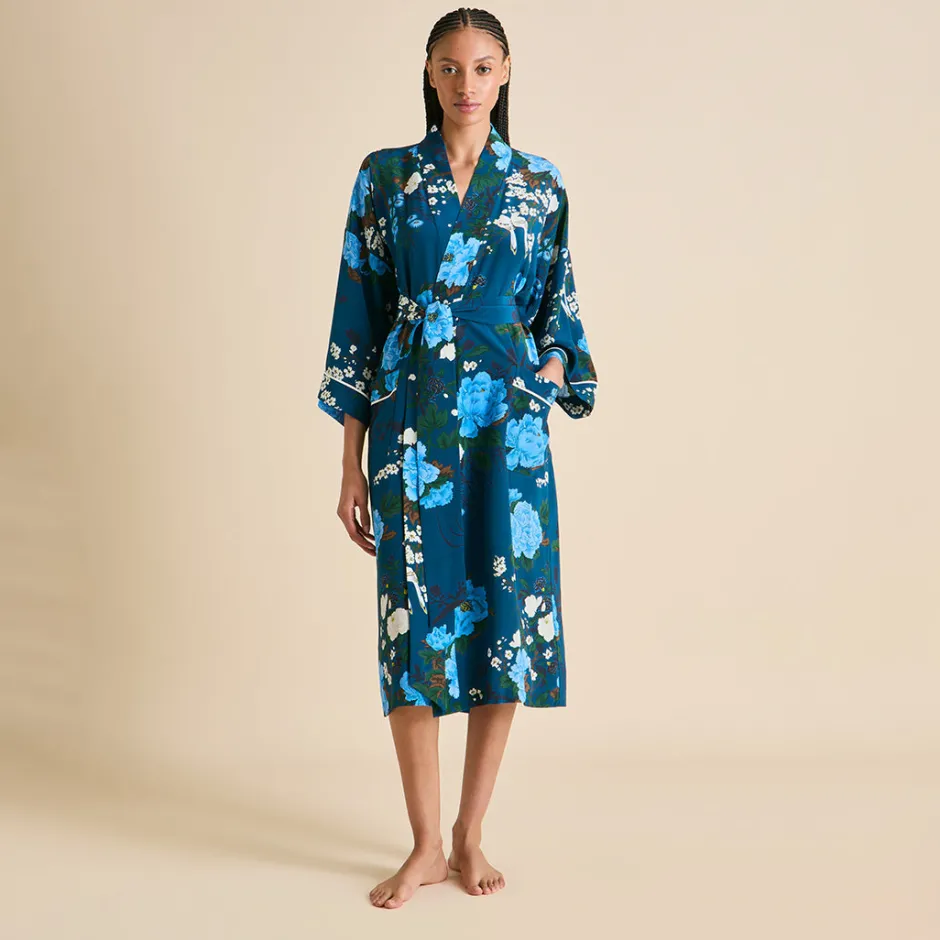 Discount Olivia von Halle Sabine Tibatant Floral Robein Silk Crêpe de Chine Blue