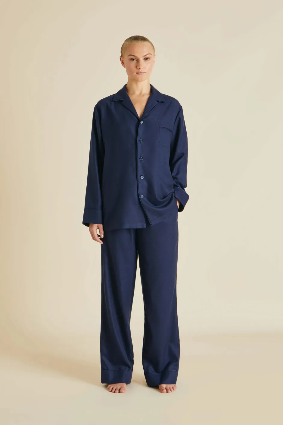 Fashion Olivia von Halle Vanderbilt Osaka Pajamasin Cashmere Navy